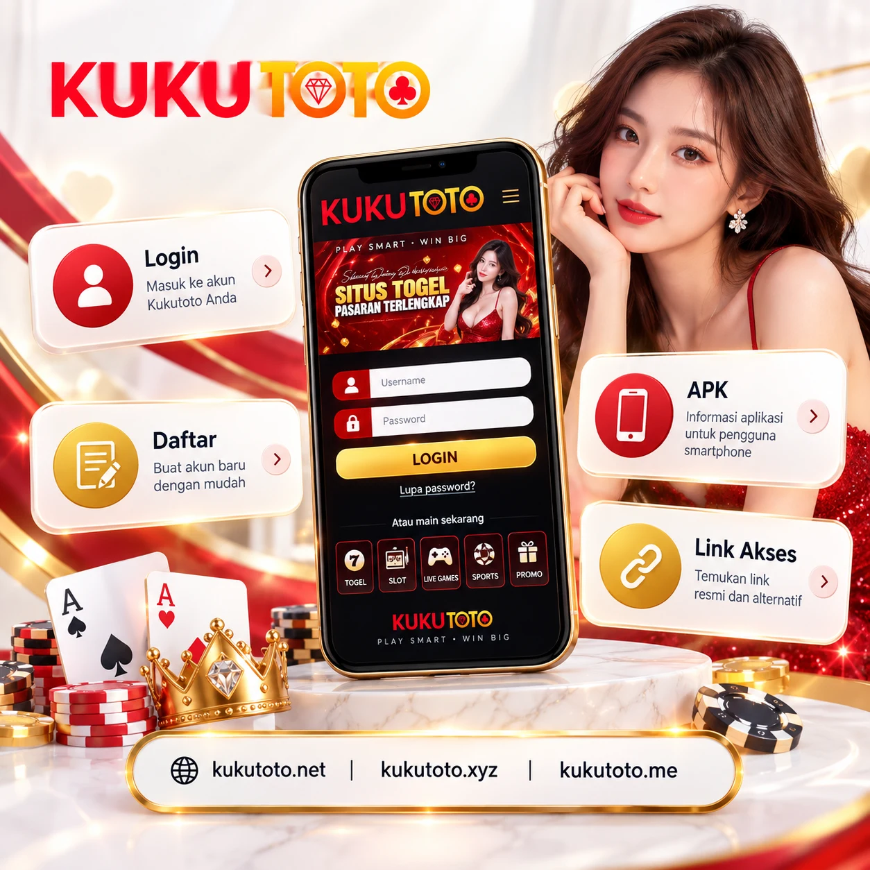 Ilustrasi platform Kukutoto yang dapat diakses melalui perangkat smartphone.