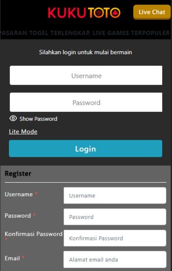 Tampilan halaman login Kukutoto pada smartphone